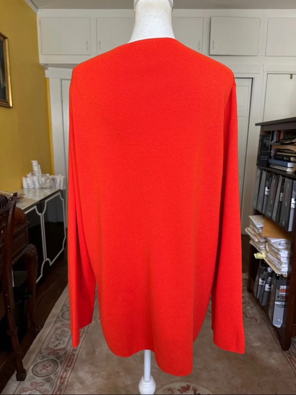 J. Crew Giselle V-Neck Sweater-Blazer in Orange, Gold Buttons Cardigan XL